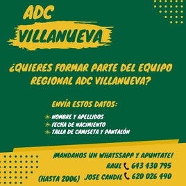 La ADC Villanueva comienza el fichaje para su equipo Regional Senior