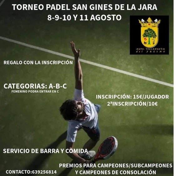 Abiertas las inscripciones para el torneo de pádel 'San Ginés de la Jara'