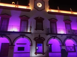 La Casa Consistorial iluminada de violeta.