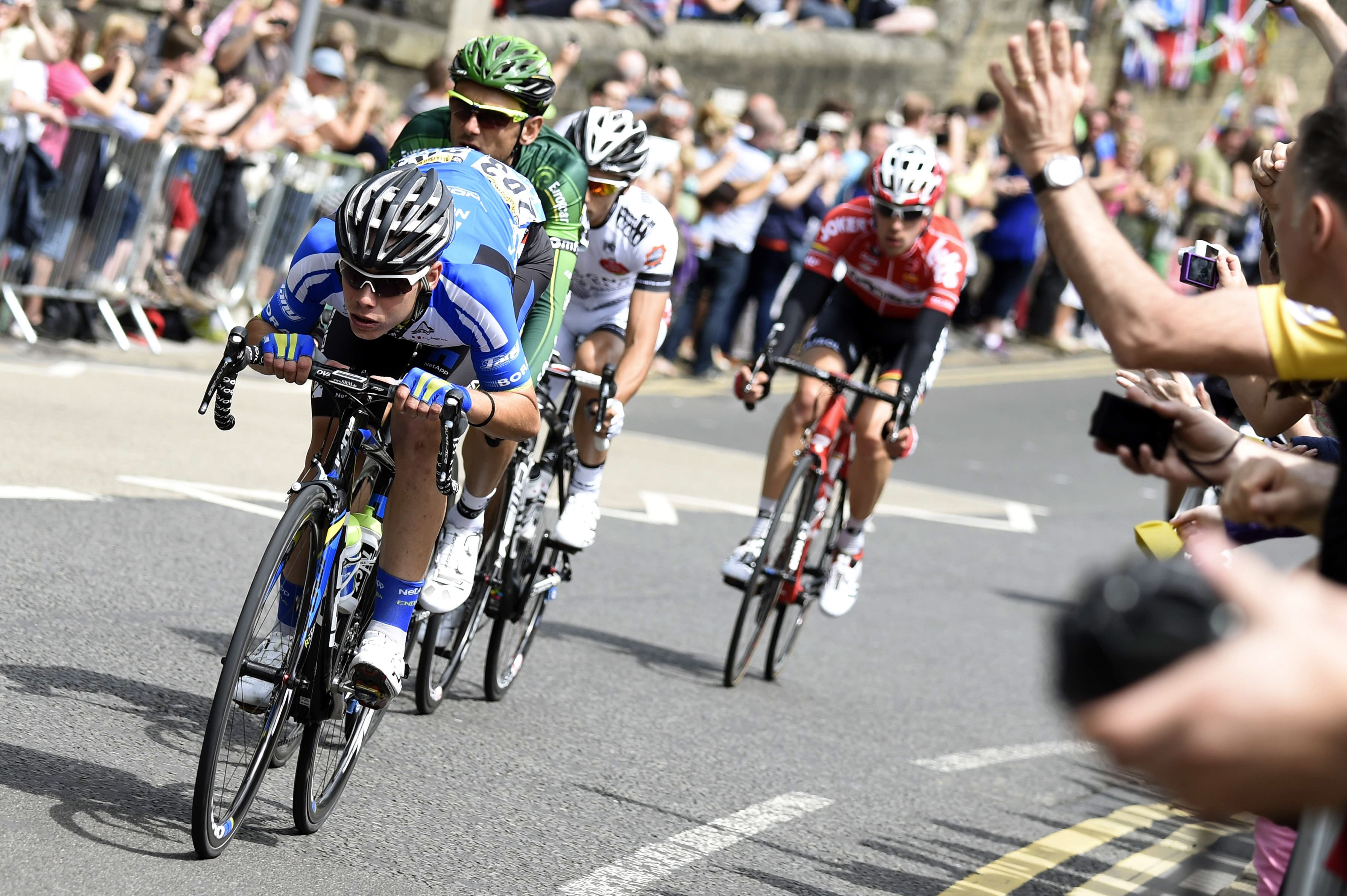 David de la Cruz, Perrig Quemeneur, Armindo Fonseca y Bart de Clercq, durante la prueba.