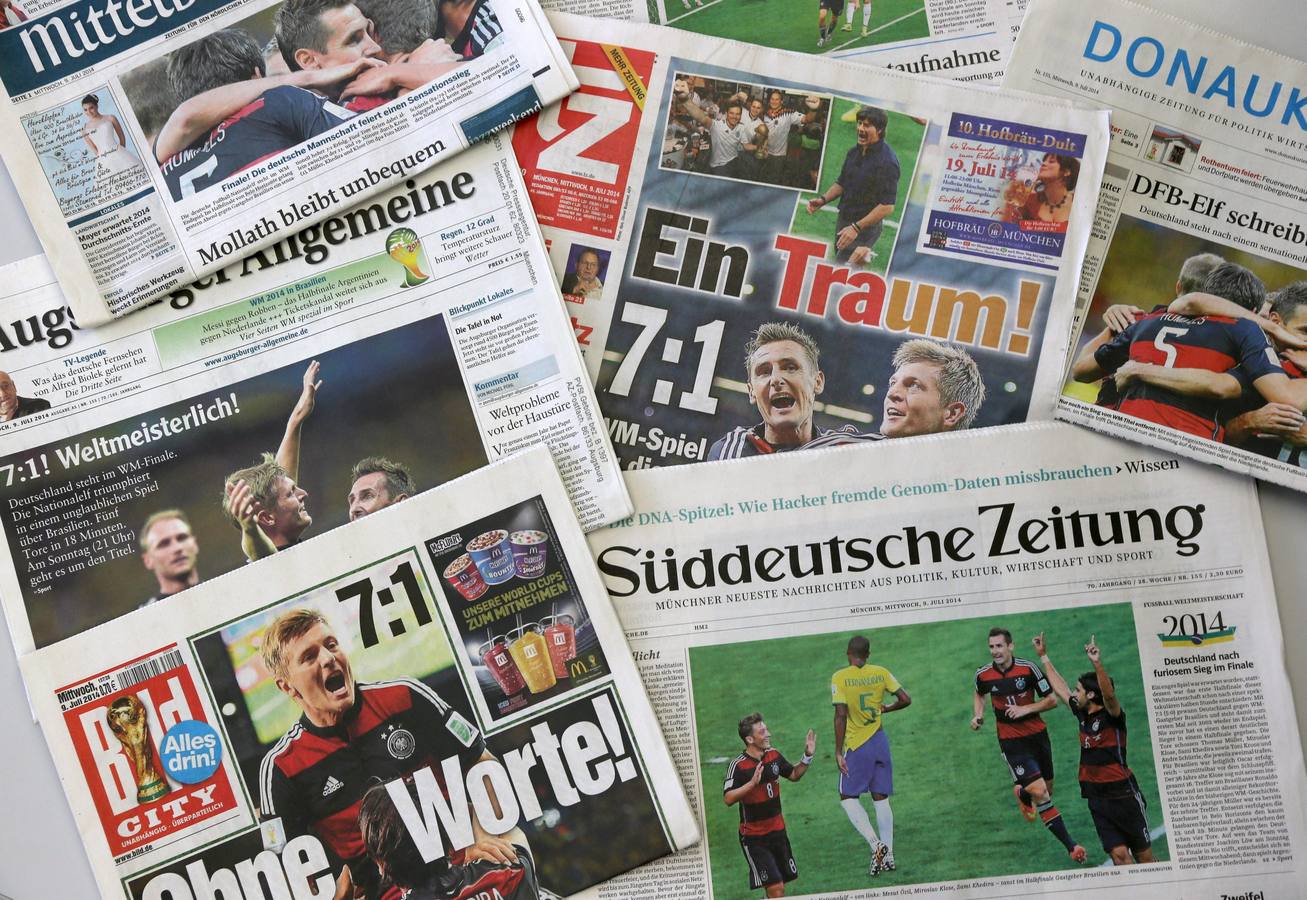 Martes, 8 de julio. Histórica derrota de Brasil ante Alemania por 1-7 en el partido de semifinales del Mundial de Fútbol de Brasil 2014, que se celebró en el estadio Mineirão de Belo Horizonte. EFE/EPA/STEPHAN JENSEN