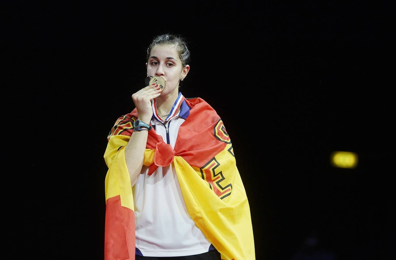Domingo, 31 de agosto. La española Carolina Marín gana ante la china Li Xuerui, número uno, la final femenina del Campeonato Mundial de Bádminton en Copenhague. Foto: Agencias.