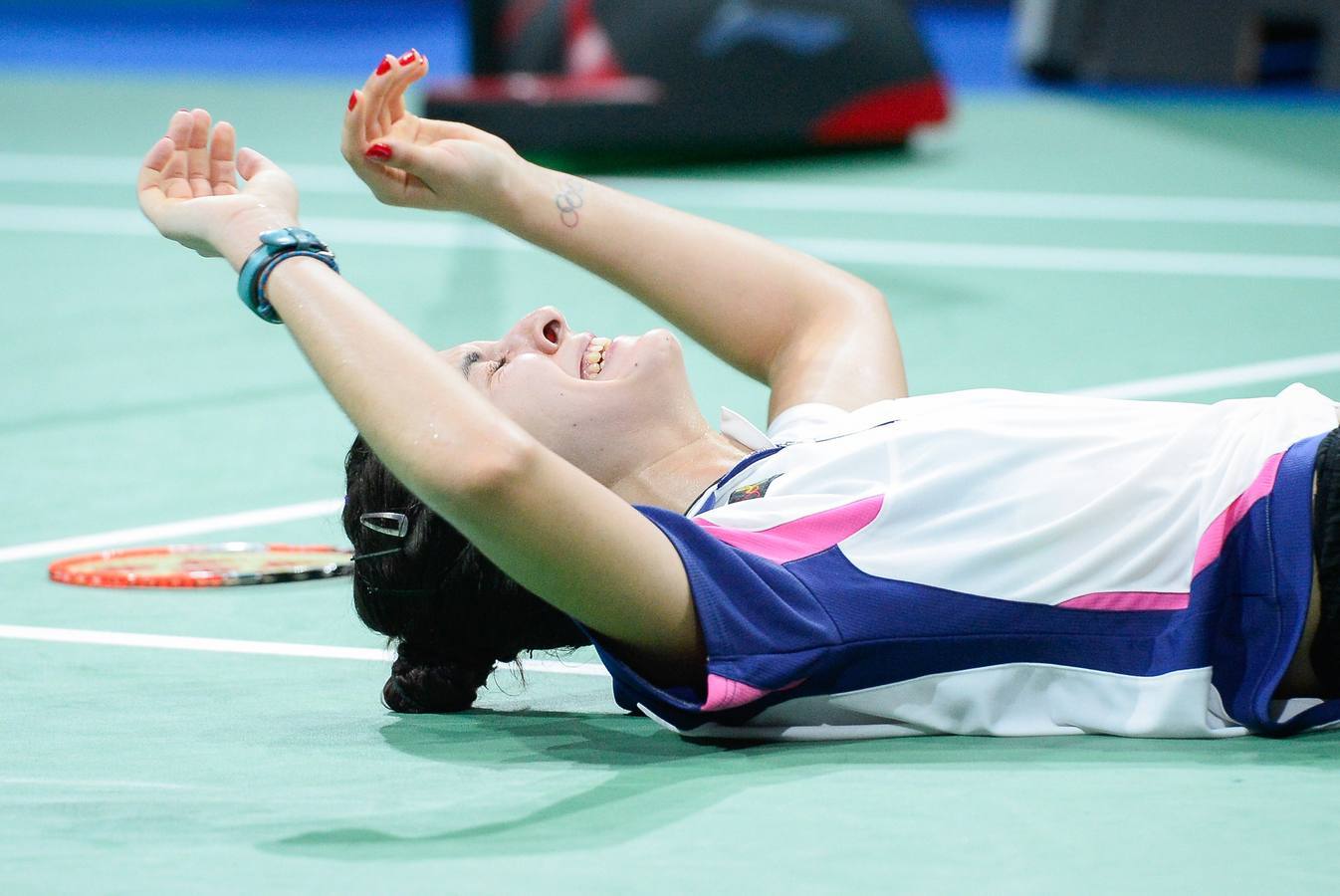 Domingo 31 de agosto. La española Carolina Marín gana ante la china Li Xuerui, número uno, la final femenina del Campeonato Mundial de Bádminton en Copenhague. Foto:  AFP PHOTO / JONATHAN NACKSTRAND