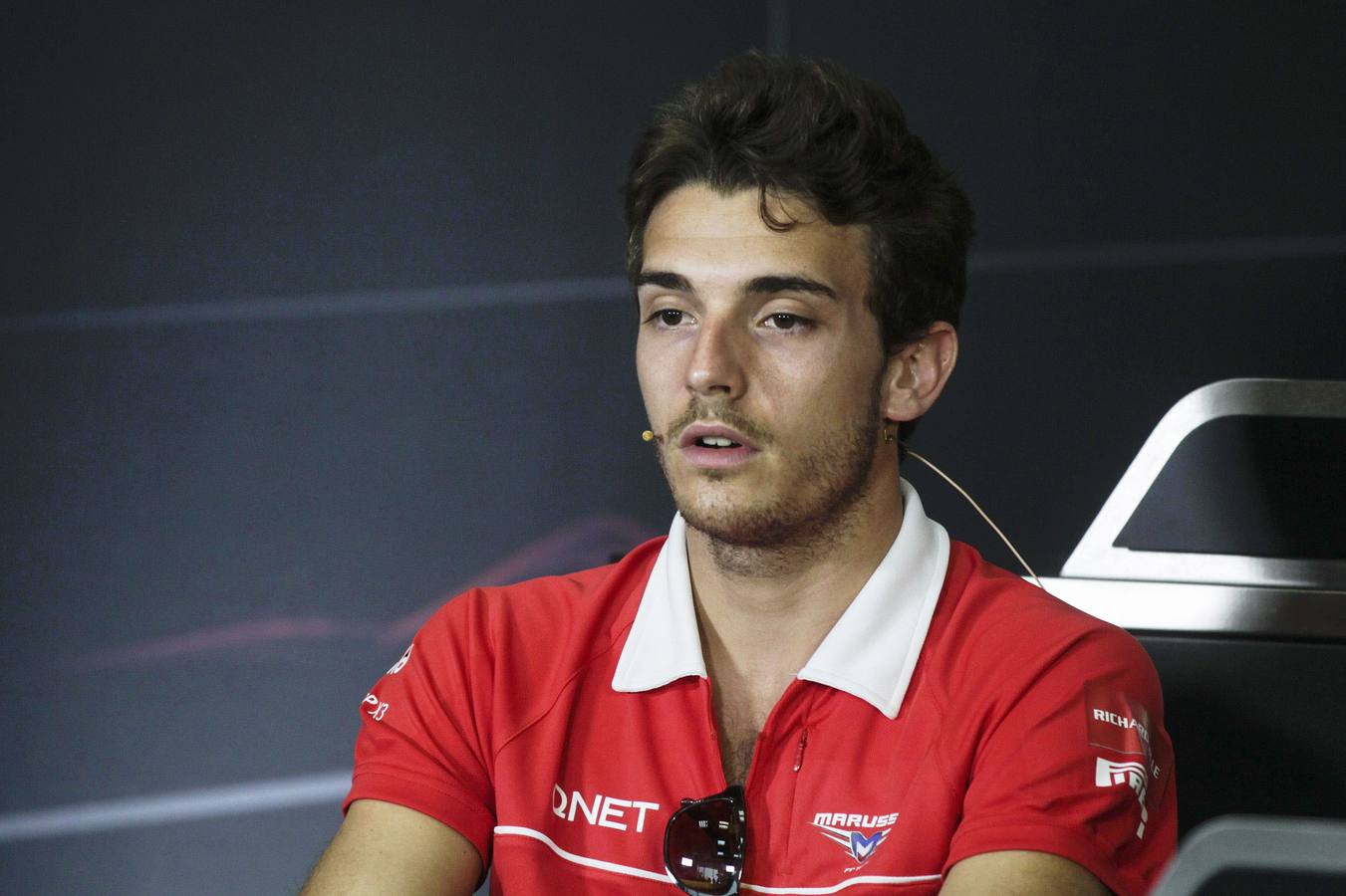 Bianchi, en una de sus primeras ruedas de prensa como piloto de Marussia (Sepang, 2013)