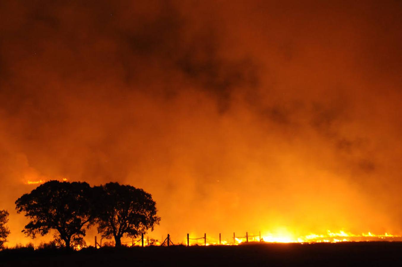 Noche de miedo en Calamonte por el incendio en la Sierra de San Serván