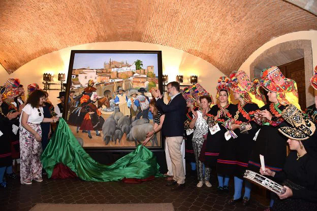 El alcalde de Plasencia descubre la copia del cuadro que Sorolla dedicó a la ciudad. :: david palma
