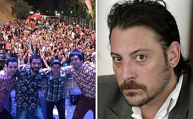 A la izquiera, el grupo Superteniis tras su concierto este año en Contempopránea y el escritor Ray Loriga.