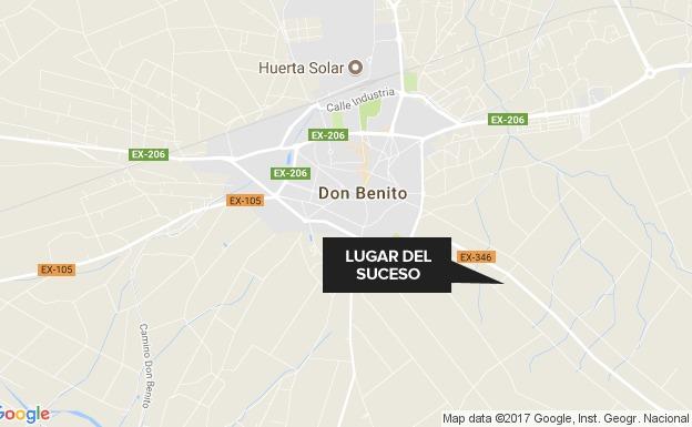 Tres heridos tras un choque de dos vehículos a dos kilómetros de Don Benito