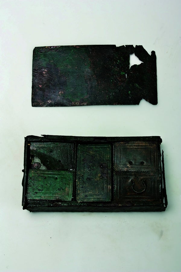 Conjunto estuche médico. I d. C. Bronce, hierro y hueso. Hallado en 1934 – 2000, solar de la antigua Campsa (Mérida). Museo Nacional de Arte Romano, Mérida