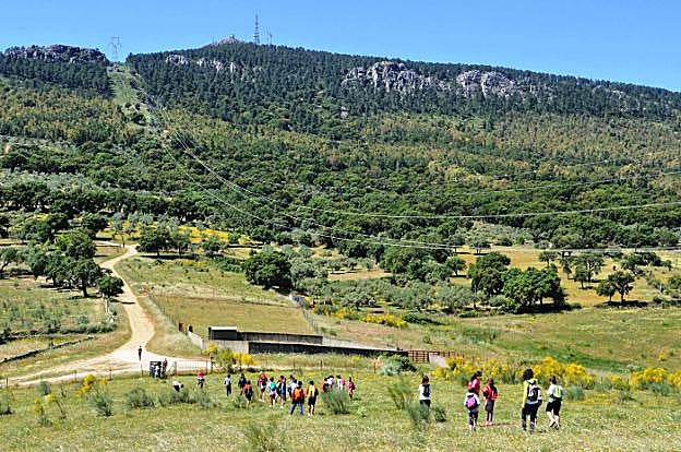 Ruta escolar con el pico de Miravete al fondo. :: GEOM