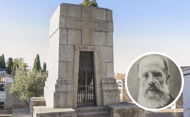 Mausoleo de Valhondo Calaff, en el cementerio de Cáceres; y retrato de Don Fernando. :: 