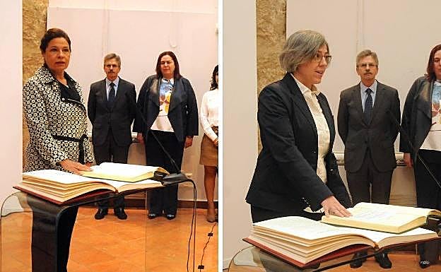 Pilar Blanco-Morales, y Leire Iglesias durante la toma de posesión
