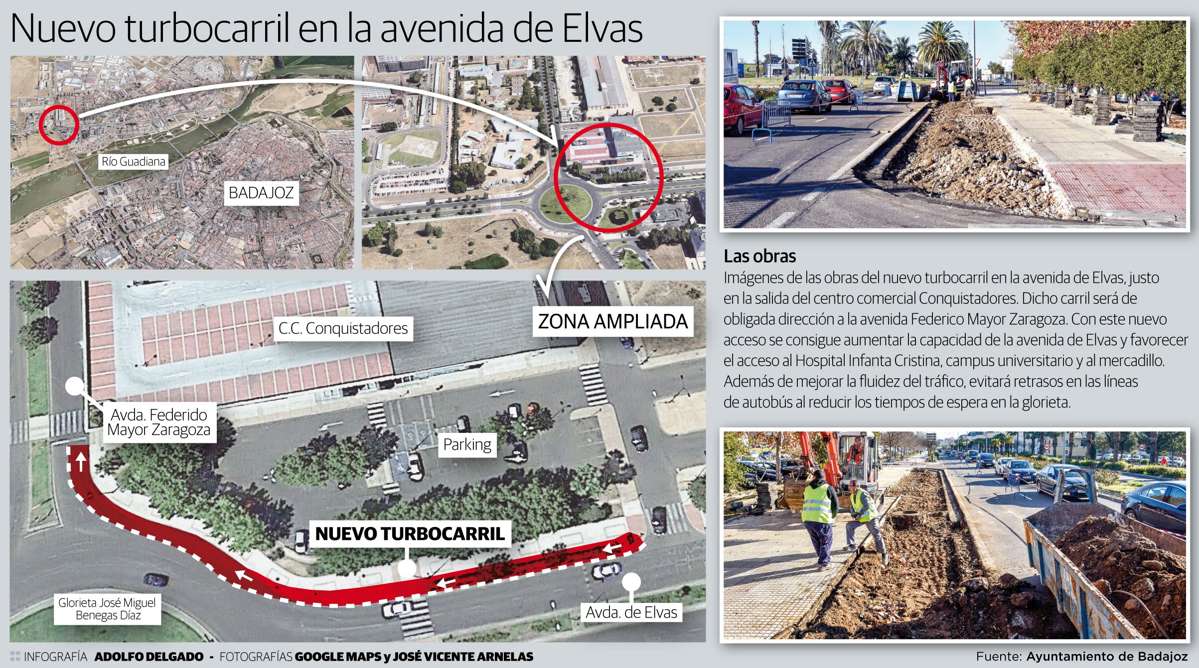 El nuevo vial permitirá que circulen por la avenida de Elvas entrar en la glorieta y girar a la derecha sin tener que ceder el paso