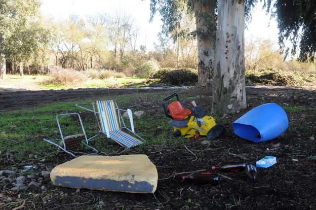 Algunos objetos tirados en uno de los parajes cercanos a la orilla del Guadiana. :: brígido