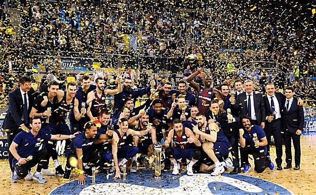 El Barcelona festeja el título de Copa del Rey. 