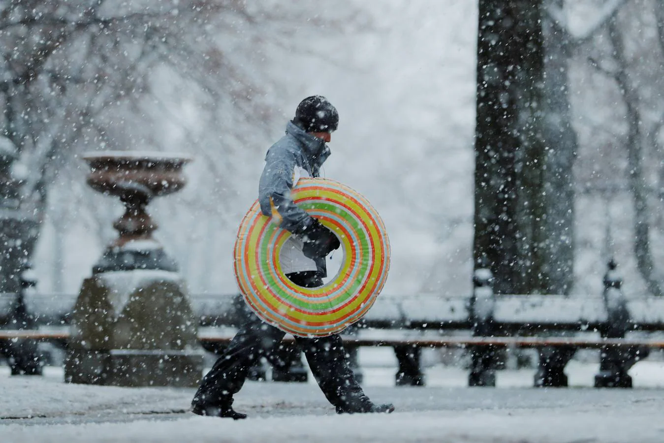 Central Park durante una tormenta de nieve en Nueva York, EE.UU