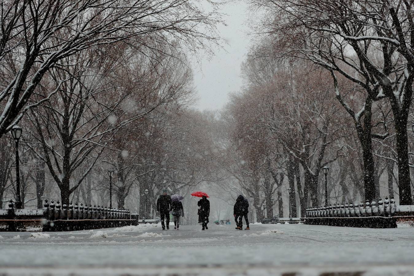 Central Park durante una tormenta de nieve en Nueva York, EE.UU