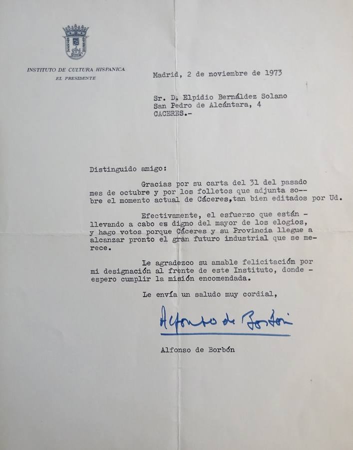 16-Carta de Alfonso de Borbón, cuando presidía el Instituto de Cultura Hispánica..