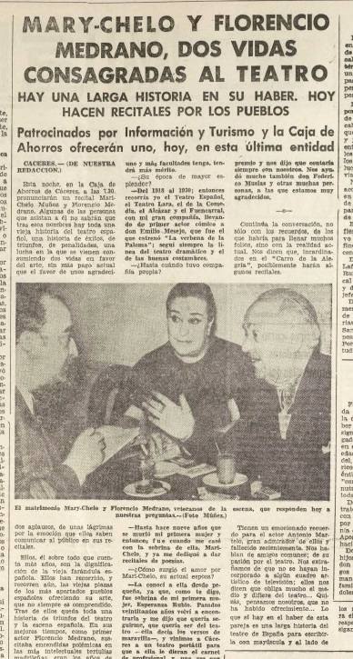 7-Entrevista de Fernando García Morales a Mary-Chelo y Florencio Medrano publicada el 9 de enero de 1970 en el Diario HOY.