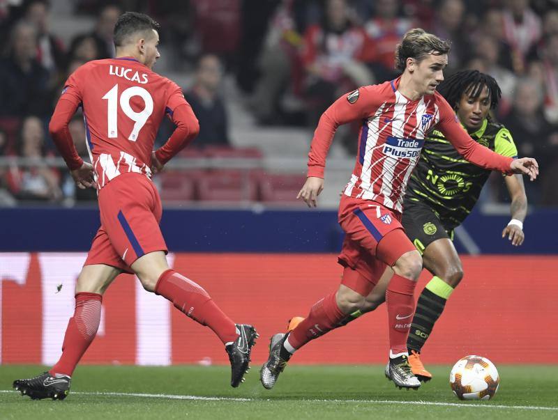 Las mejores imágenes del partido de ida de cuartos de final de la Liga de Campeones que enfrentó al Atlético y al Sporting de Lisboa, en el Wanda Metropolitano