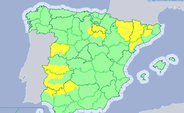 Mapa de avisos de la Aemet para este lunes 7 de mayo