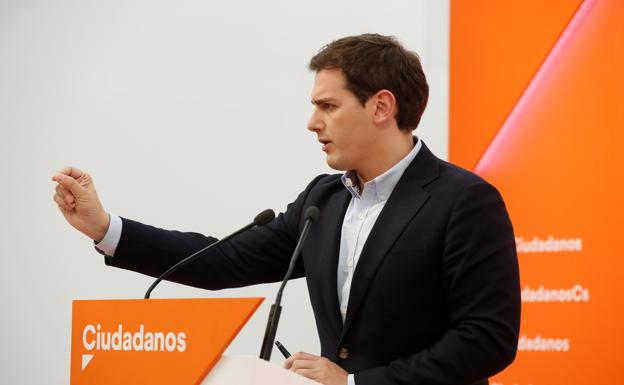 Rivera, hoy, durante la rueda de prensa tras la reunión del Comité Permanente del partido.