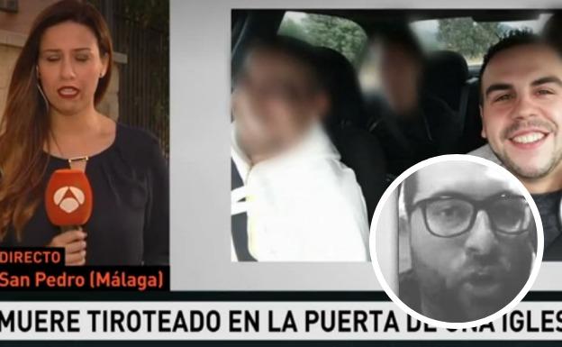 Imagen del informativo de Antena 3 donde se daba por tiroteado a Emilio José. En la imagen de detalle, David Ramos Ávila, el fallecido en la Costa del Sol. :: HOY 