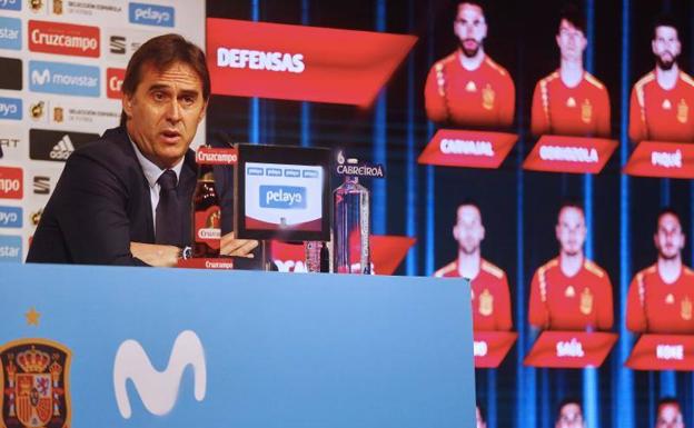 Julen Lopetegui, durante el acto donde ha dado a conocer a los representantes españoles en el Mundial de Rusia 2018.