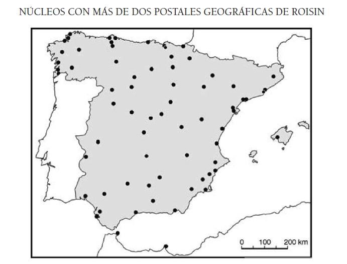 33-Mapa elaborado por el investigador Sergio Tomé, con las ciudades en las que Roisin hizo más de dos postales.