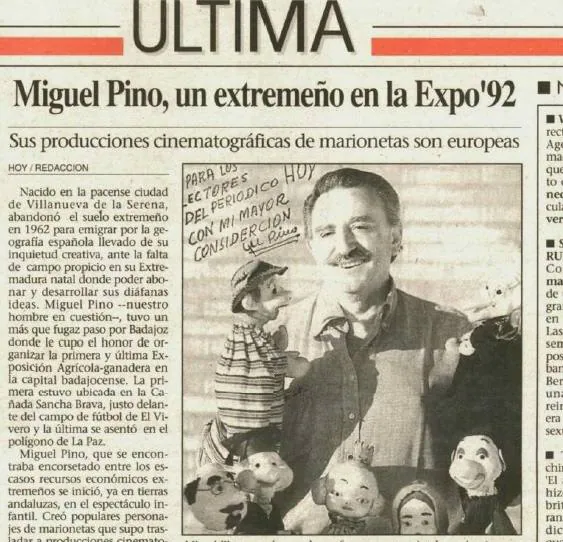 6-Dedicatoria del titiritero extremeño a los lectores del Diario HOY publicada el 24 de febrero de 1992.