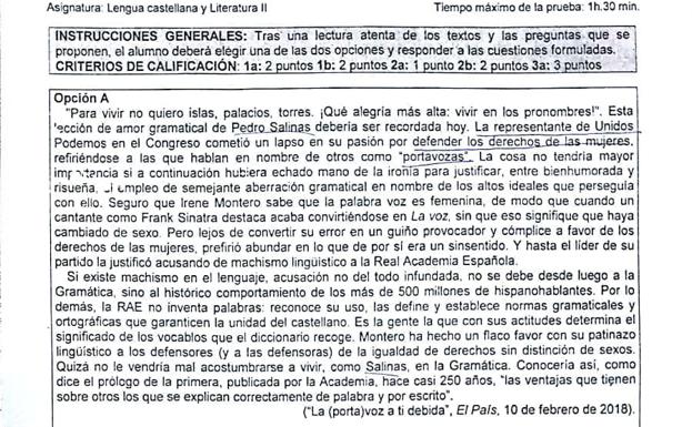 Podemos lamenta que la UEx utilice un texto crítico con Irene Montero en Selectividad