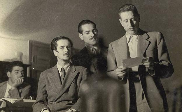 Los postistas en Madrid (1948), de izquierda a derecha: Crespo, Ory, Carriedo y Chicharro.