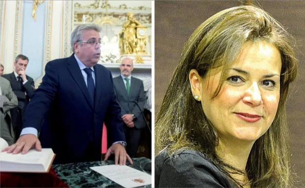 Sánchez Amor durante la toma de posesión de su cargo y Patricia Sierra Rojas:: HOY