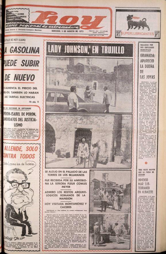 Lady Johnson en Trujillo. La primera dama de Estados Unidos estuvo de visita en la región en 1973. Esto supuso una auténtica revolución para Trujillo y sus alrededores, que se organizaron para ofrecer sus mejor cara ante tal oportunidad
