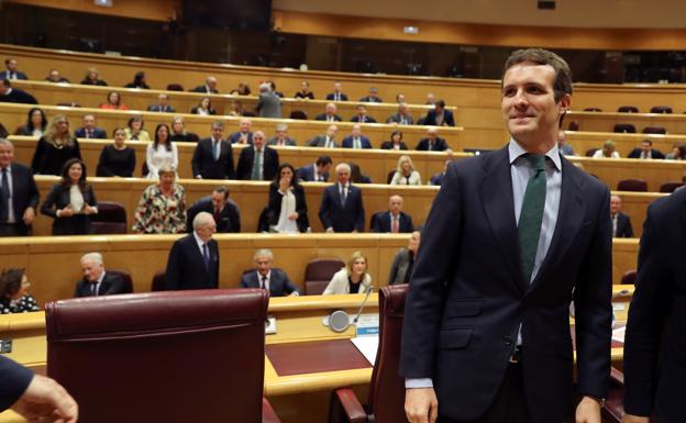 Pablo Casado, a su llegada a la reunión del PP en el Senado. 