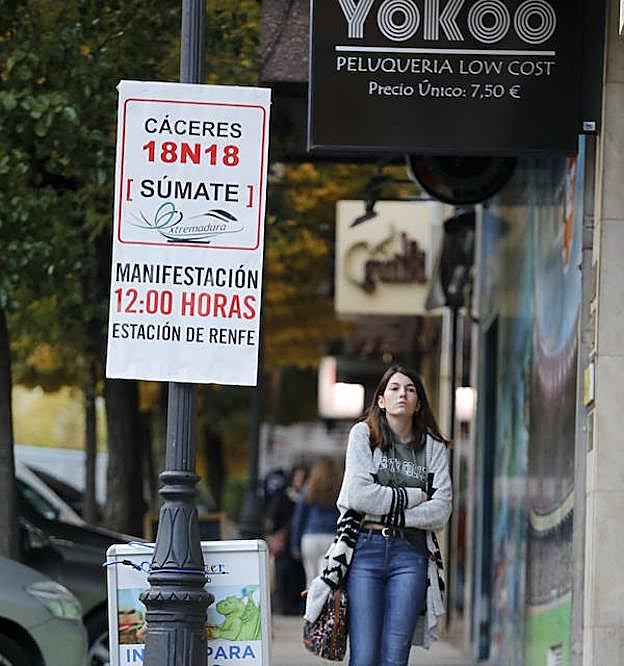 Cartel llamando a la manifestación, ayer en Cáceres. :: l. cordero