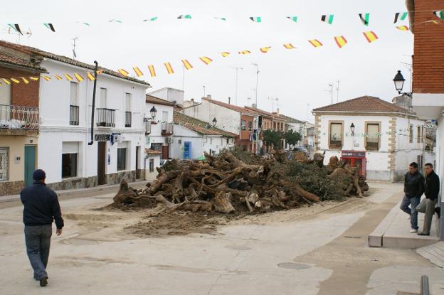 La leña para la gran hoguera se amontona en la plaza. :: A.M.