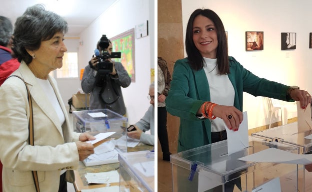 Amparo Botejara (Unidas Podemos) votó en el colegio Enrique Iglesias de Badajoz y María José Calderón (Ciudadanos) en la Casa de la Cultura de Don Benito:: HOY