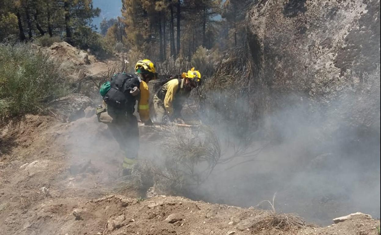 Efectivos de la Brigada con incendios forestales de Pinofranqueado en labores de extinción en Ávila