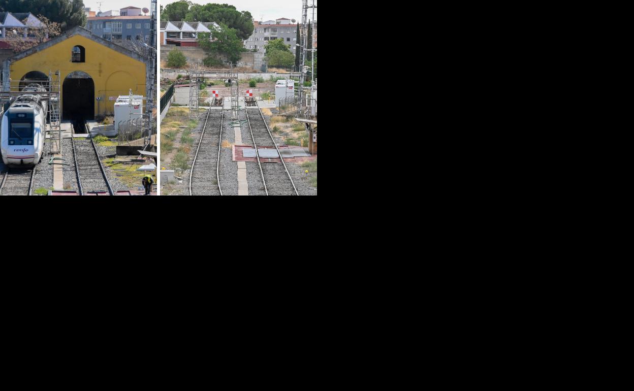 A la izquierda, el taller de reparaciones antes de su demolición. A la derecha, el edificio ha desaparecido, pero la obra no ha comenzado. 