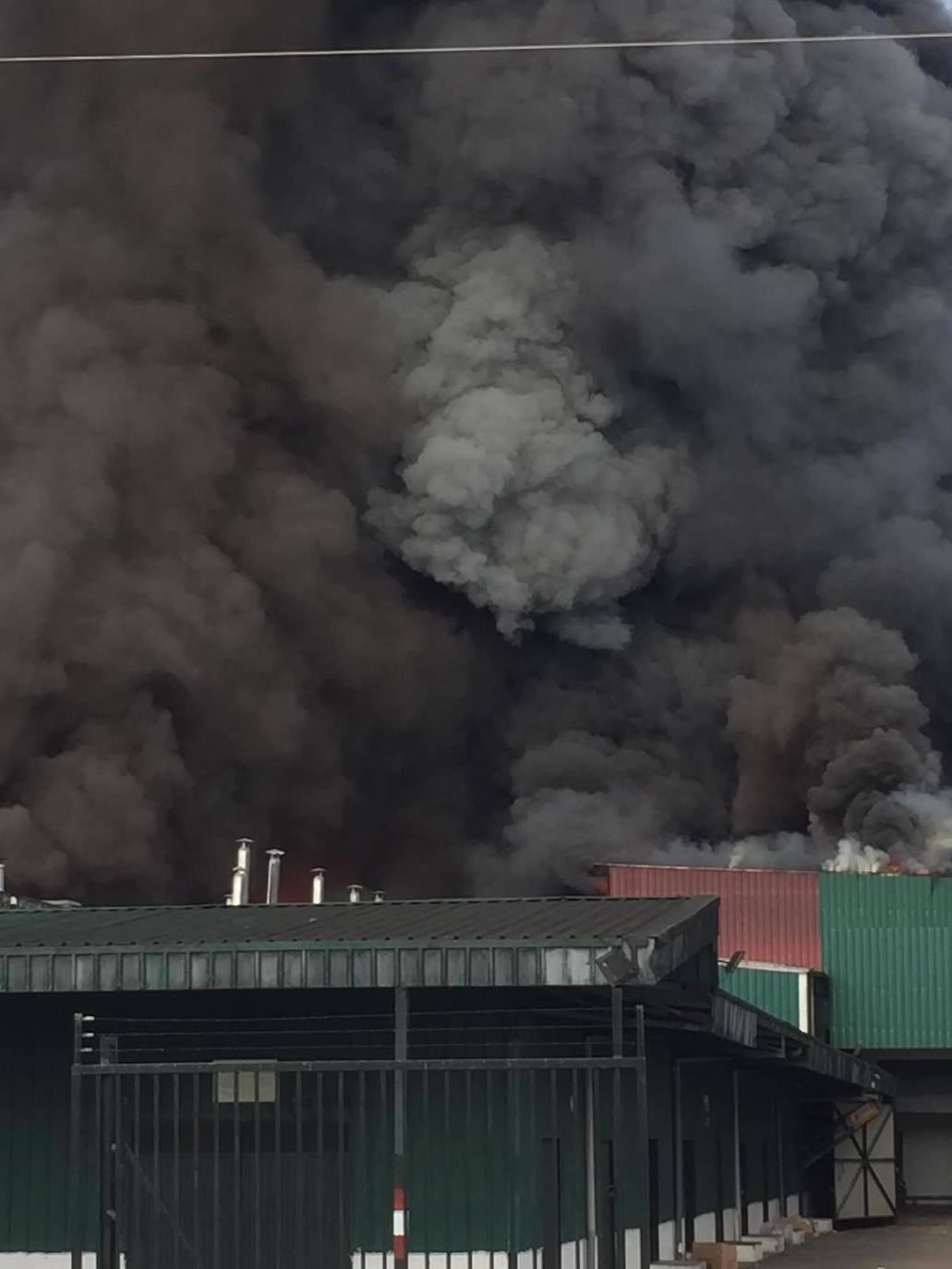 Fotos: Columna de humo causada por el incendio de la panificadora en Badajoz