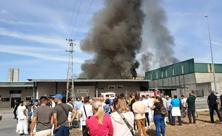Fotos: Columna de humo causada por el incendio de la panificadora en Badajoz