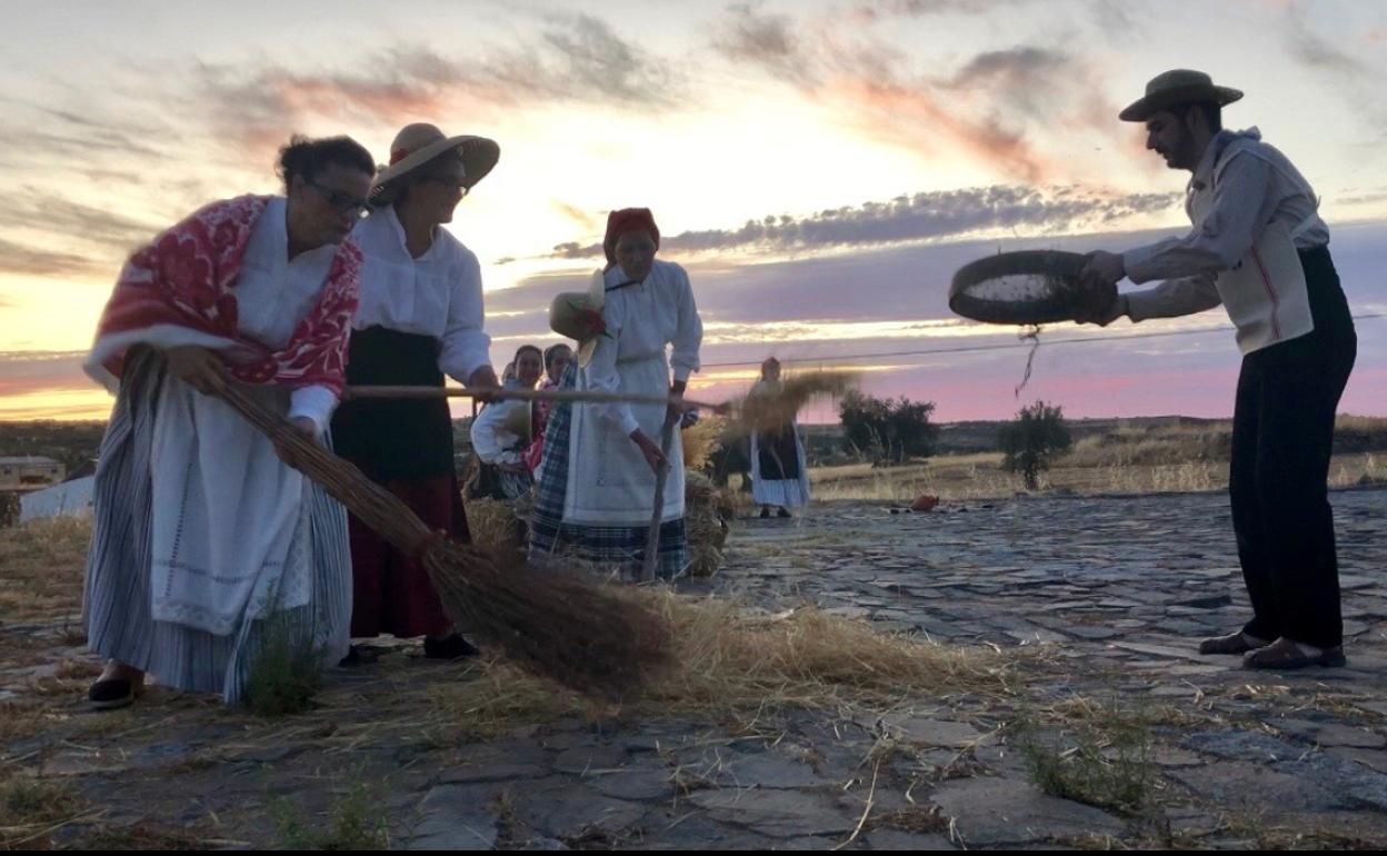 Esparragosa de la Serena recrea el trabajo en la era y la siega tradicional