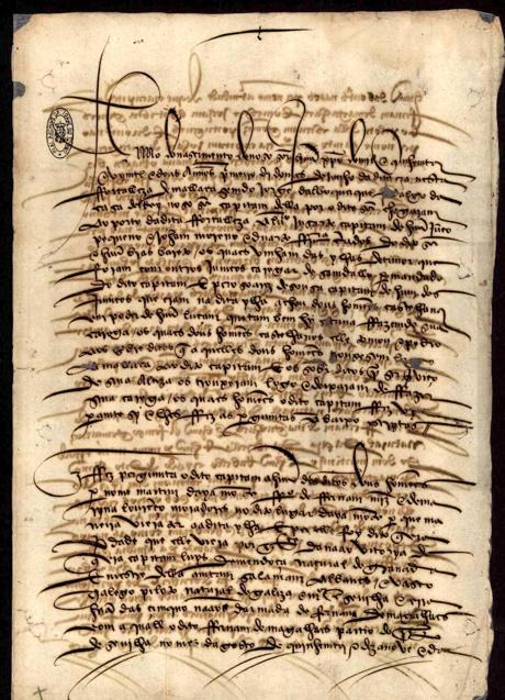 Imagen - Página inicial del documento con la declaración de Martín de Ayamonte.