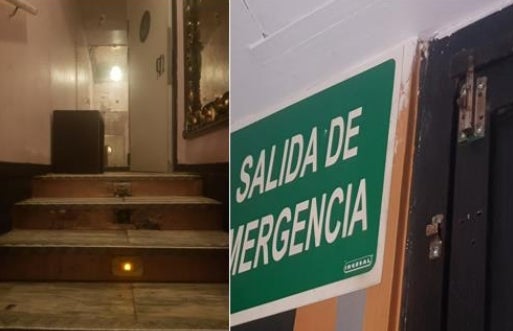 Interior del local con el cerrojo colocado en la puerta de emergencia.