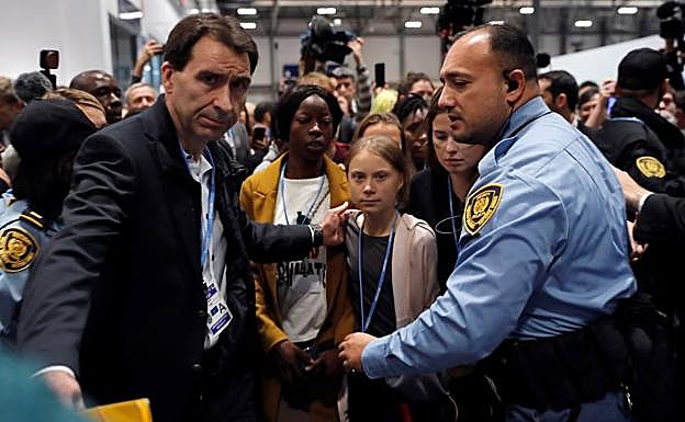 Greta Thunberg, a su llegada a la Cumbre del Clima.