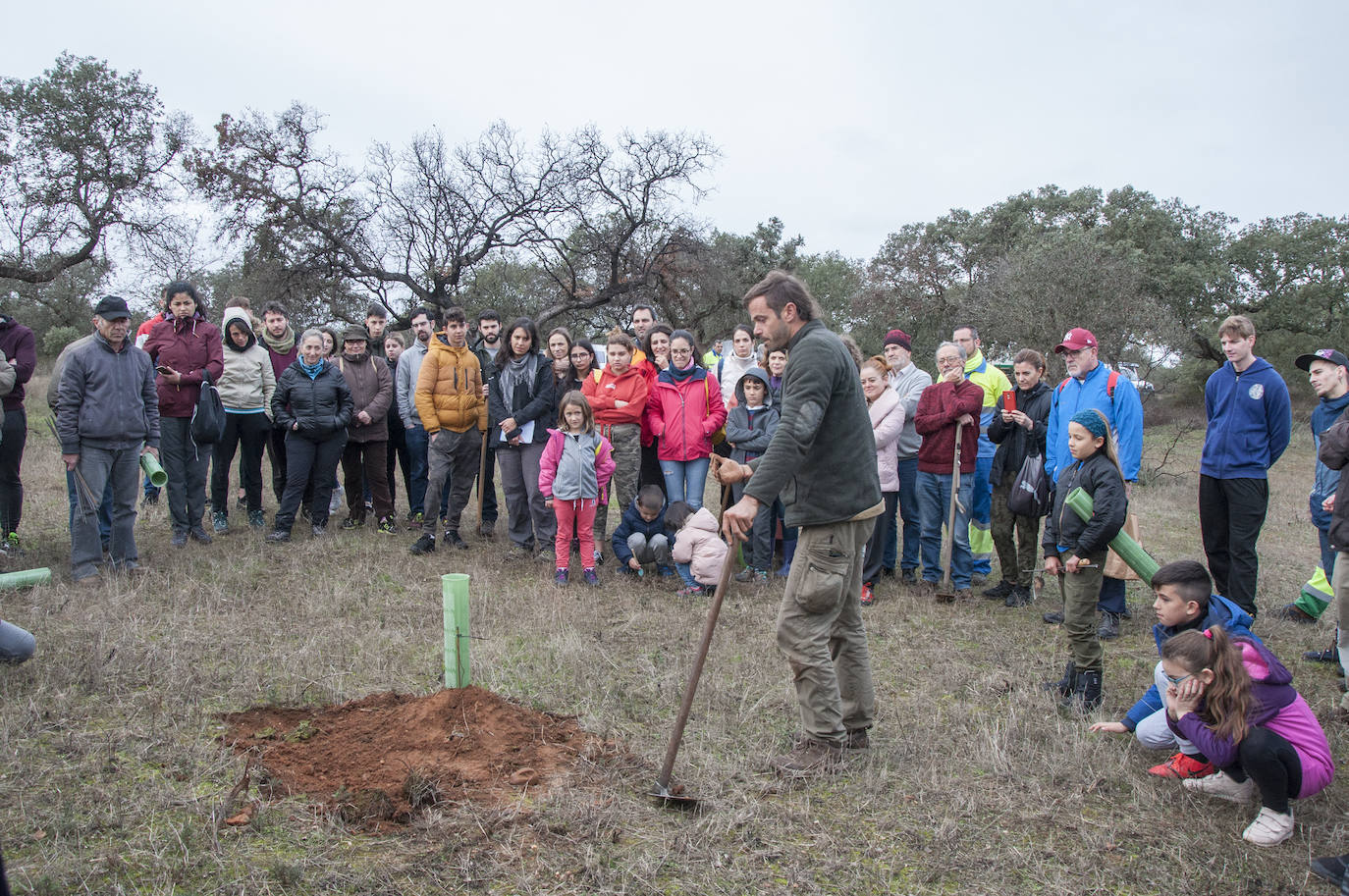 El lugar elegido en Badajoz para reforestar fue la parte alta del parque que perdió siete hectáreas en el incendio de 2017