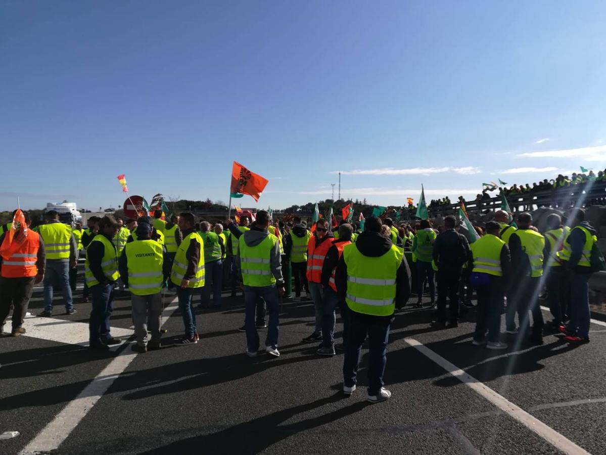 Fotos: Cortes de tráfico en Extremadura durante la jornada de protesta de los agricultores