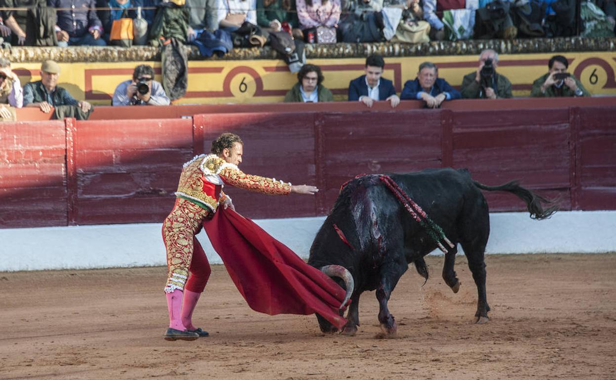 Antonio Ferrera simula la suerte suprema frente a Atajante, ejemplar de Garcigrande al que indultó. 