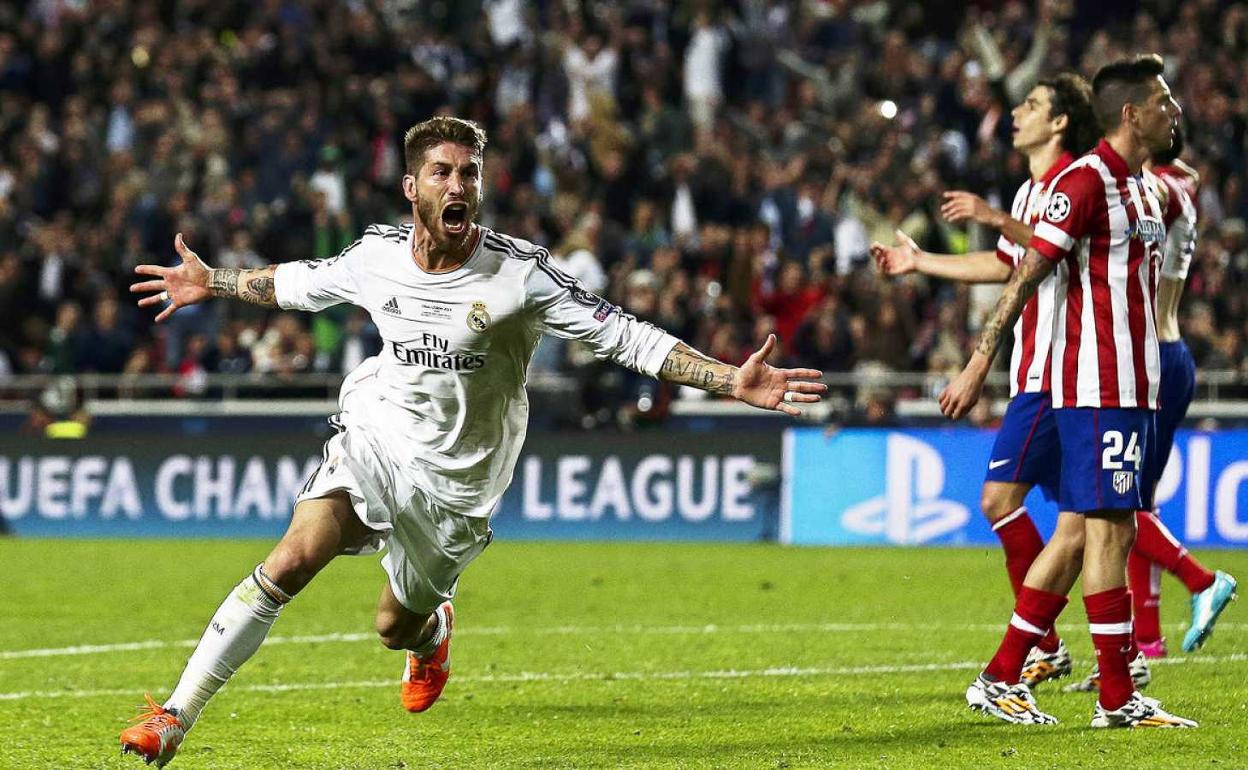 Sergio Ramos, tras marcar el gol del empate en la final de la Champions de 2014 ante el Atlético.